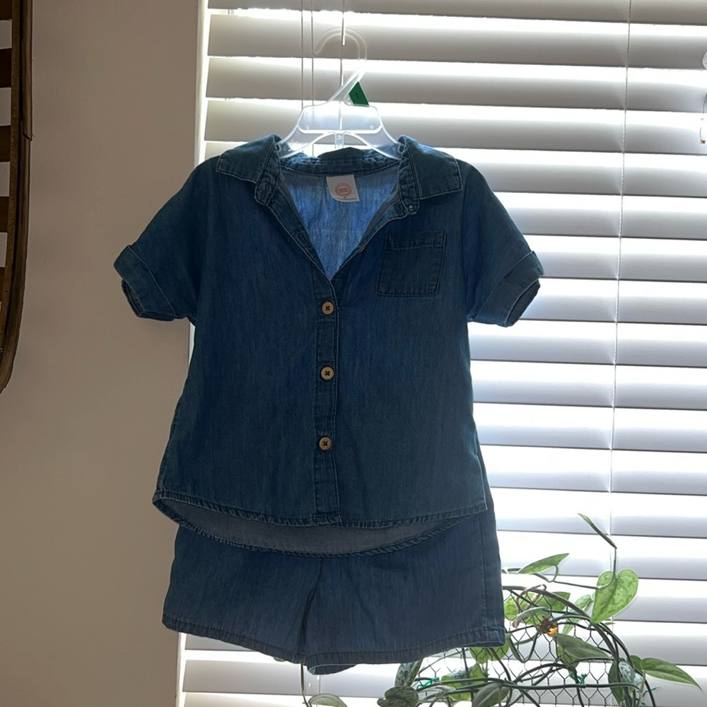 Blue denim shirt and shorts set